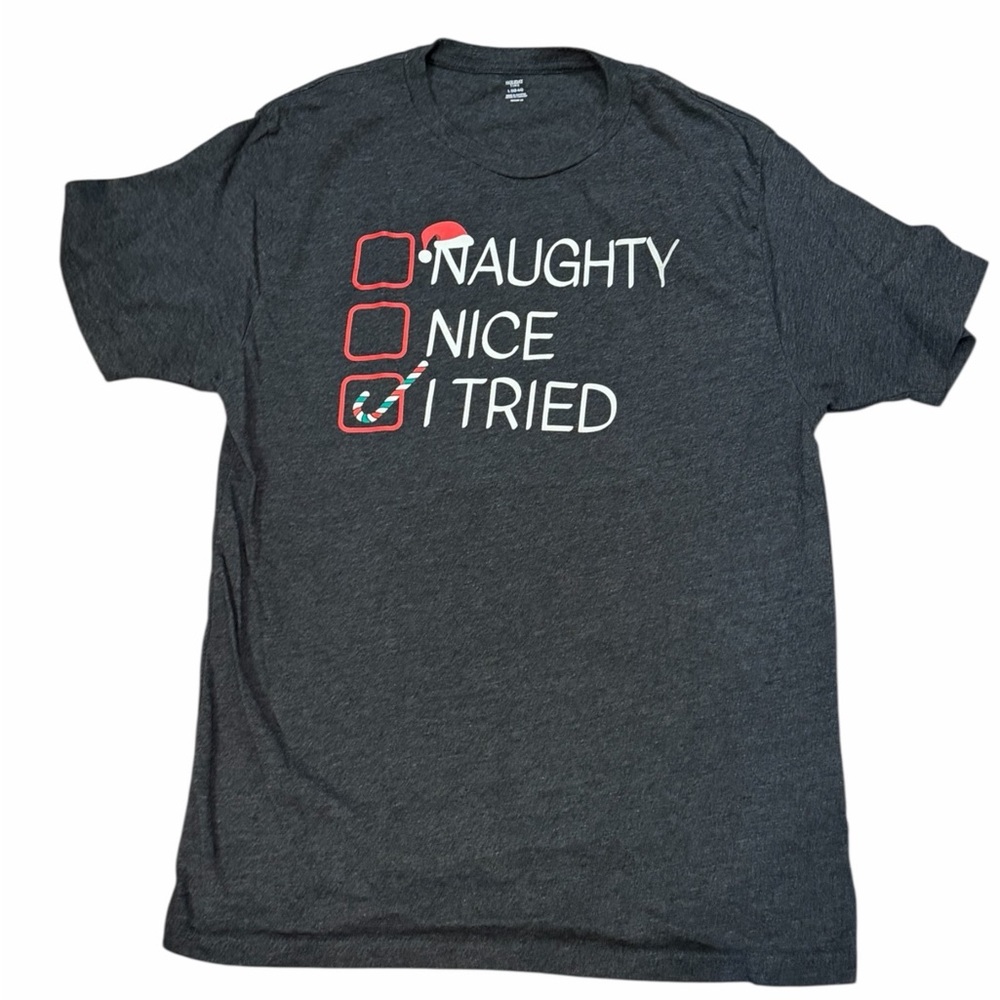 Holiday Time Dark Gray Naughty Nice I Tried T-Shirt